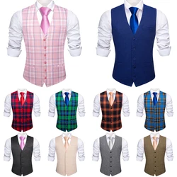 Elegante gilet da uomo in cotone primavera matrimonio rosa blu rosso verde nero kaki solido Plaid scollo a v sottile gilet cravatta Set Barry Wang