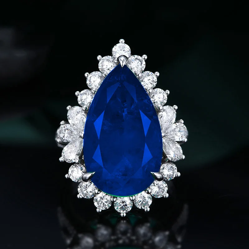 New European and American cross-border best-selling teardrop pear-shaped synthetic emerald live mouth engagement ring