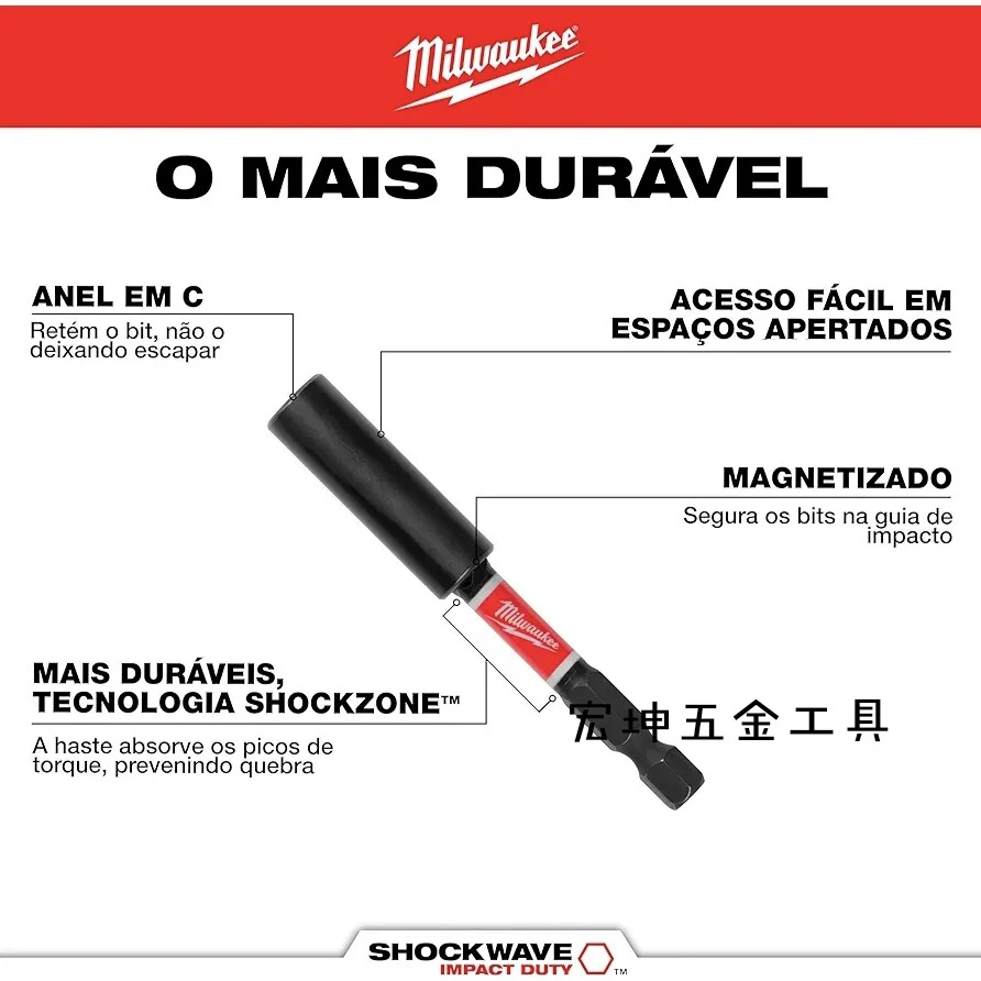 Milwaukee Shock Wave Magnetische Bohrkopf-Verbindungsstange, Bohrer-Verlängerungsstange, Elektrowerkzeug-Zubehör 4932352406/48-32-451 – Detail 4