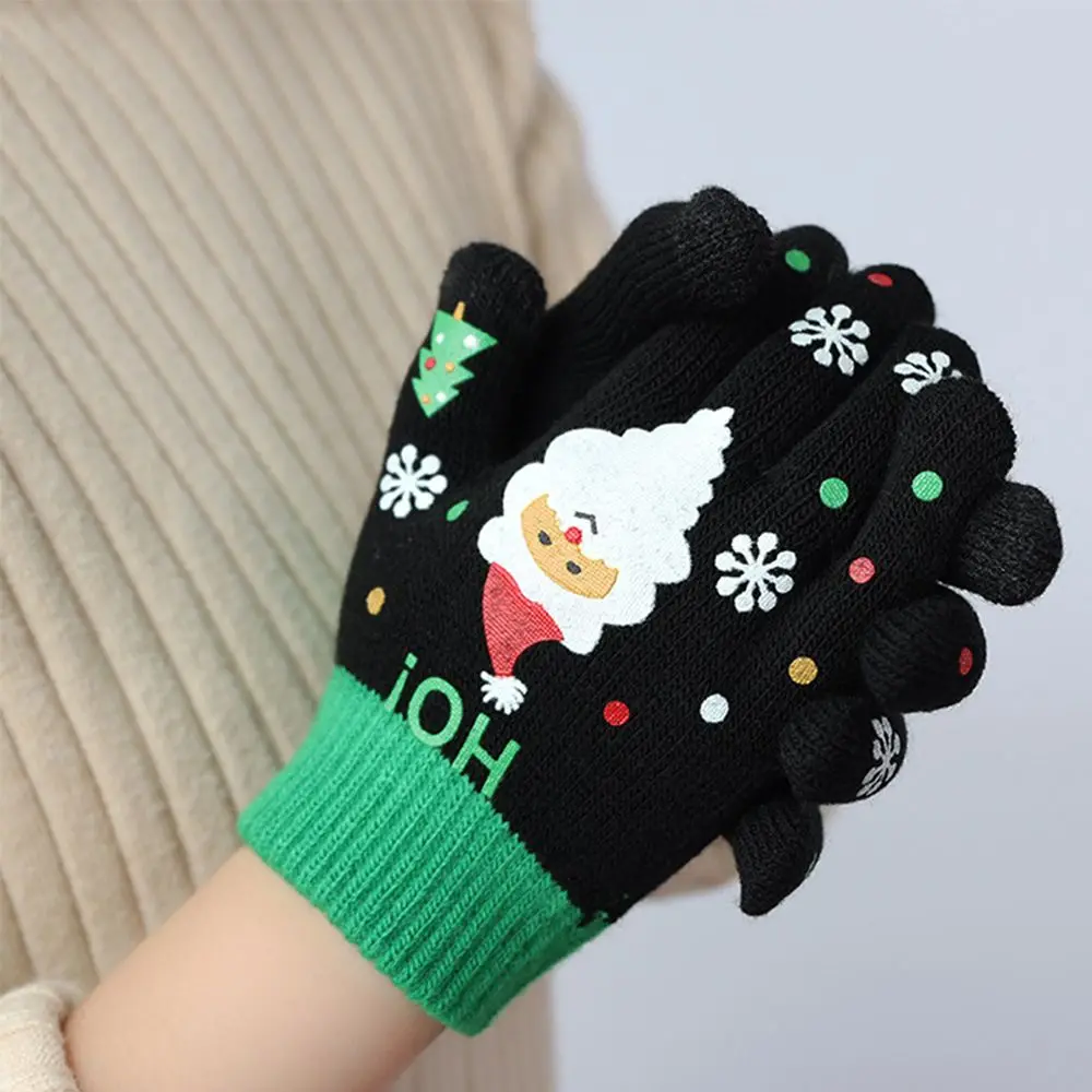 

Winter And Autumn Plus Velvet Touch Screen Full Fingers Gloves Santa Claus Printed Christmas Kids Mittens Women Knitted Gloves