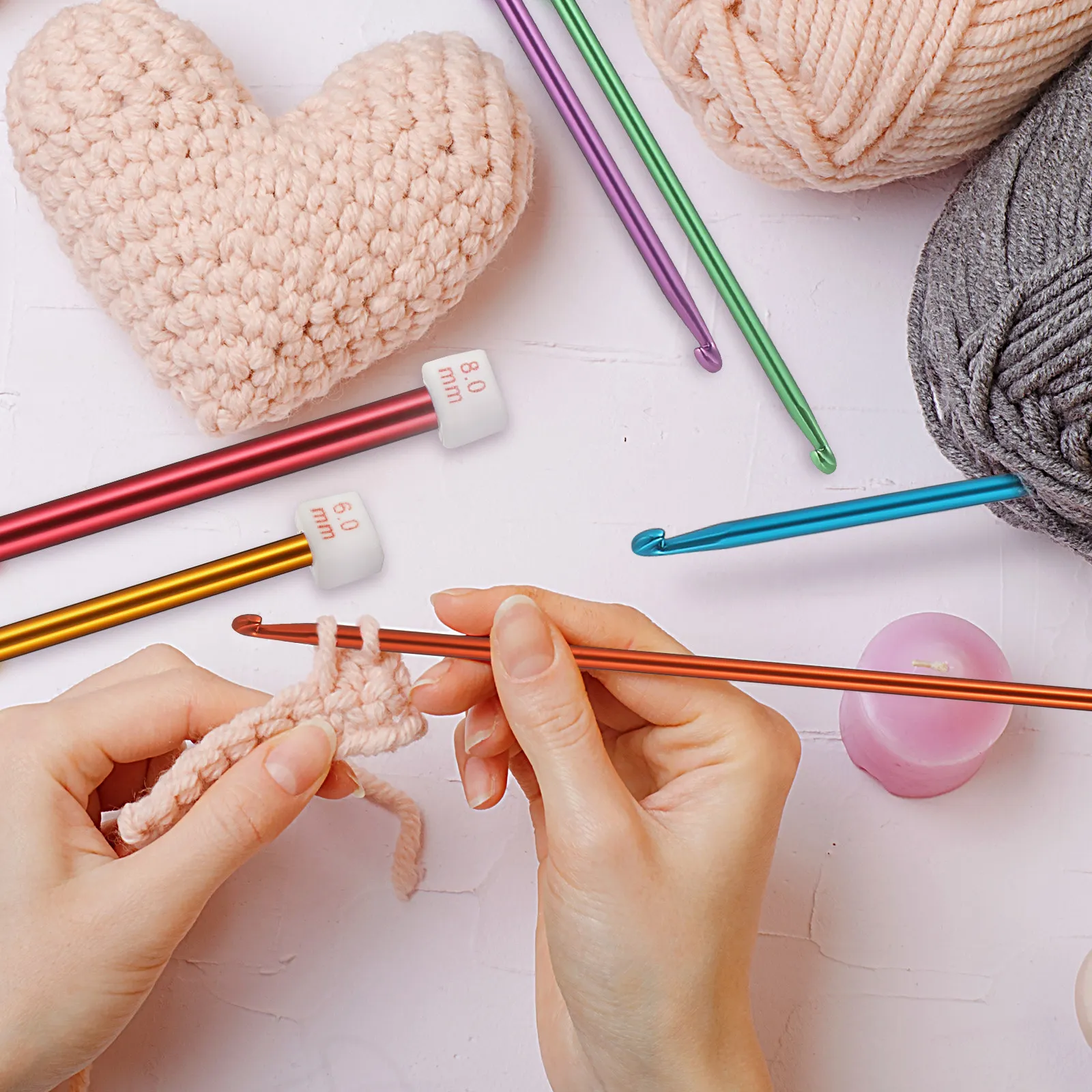 

1Set Aluminum Oxide Crochet Hooks Set Ergonomic Knitting Needles for Beginners Professionals Sweaters Scarves Hats Blankets Fine