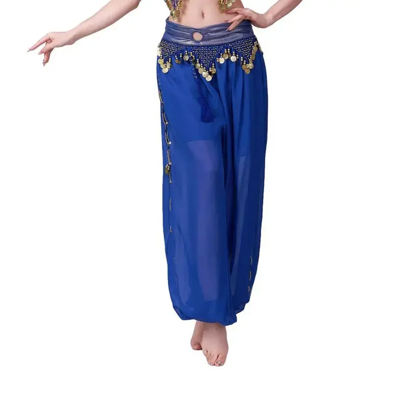 Womens Belly Dance Pants Chiffon Lantern Shiny Sequins Pants Adult Stage Performance Harem Wide-Legged Trousers Dance Costume