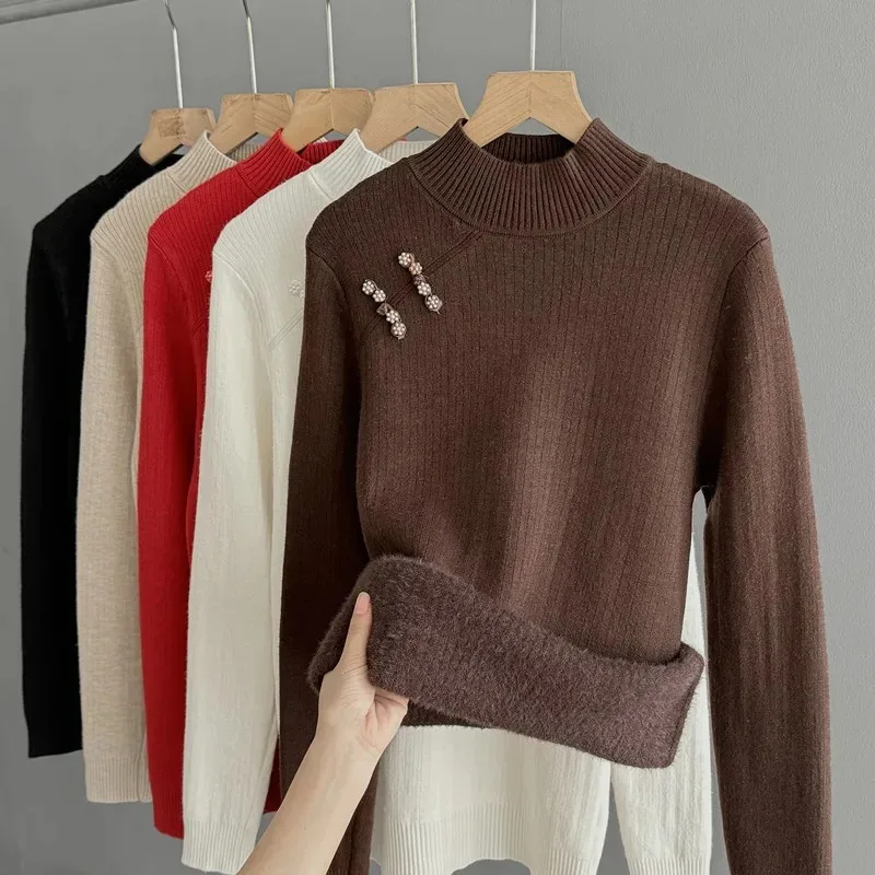 

Женский утолщенный бархатный свитер, осенне-зимняя полуводолазка, универсальная бархатная нижняя рубашка