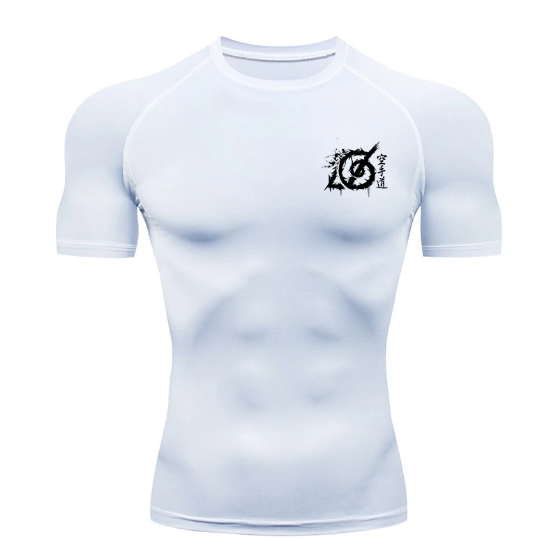 Karate Graphic Compression Shirt for Men Athletic Quick Dry Tshirt Tops Gym Workout Combat Baselayers Undershirts Rash Guard