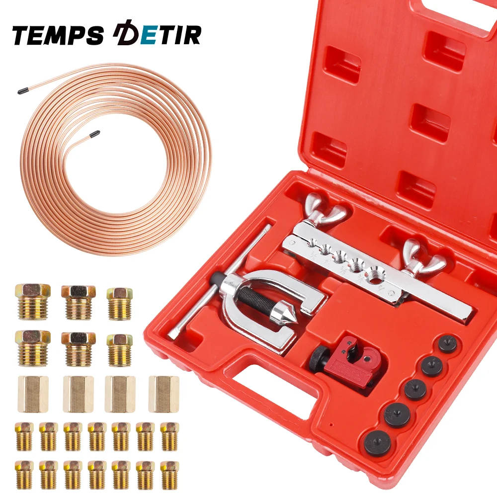 

Комплект тормозных магистралей длиной 25 футов (7,6 м) с медным покрытием 3/16 дюйма (включает 20 фитингов и 4 соединительных муфты для тормозных магистралей), набор инструментов для двойной и одинарной развальцовки.