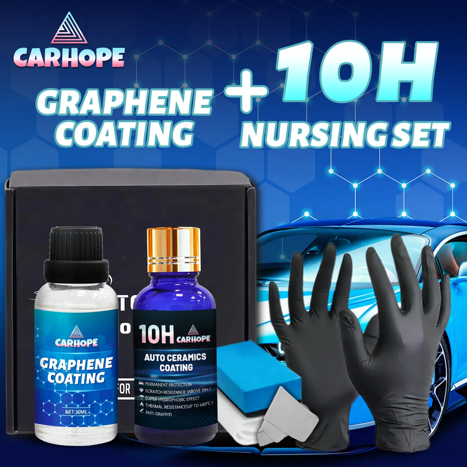 

CARHOPE 30 мл графеновое покрытие автомобильной жидкости + 30 мл 10H спрей для автомобильного покрытия спрей для автомобильного покрытия 3-в-1 гидрофобный - комплект для ремонта автомобильной краски