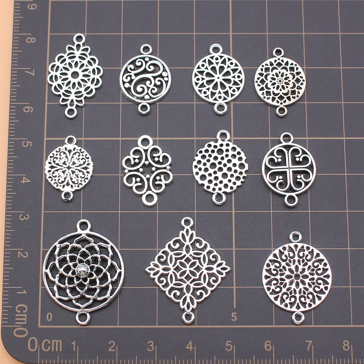 250Pcs/Bag 11 Styles Antique Silver Color Motif Connector Charms Pendant Diy Jewelry Accessories For Jewelry Making