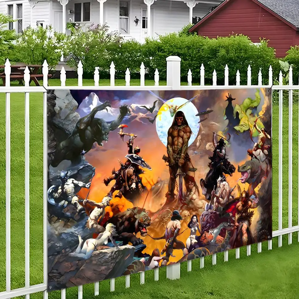 cool Frank Frazetta art Flags Aesthetic Wall Tapestry Printed Wall Hanging Living Room Party Outdoor Decor