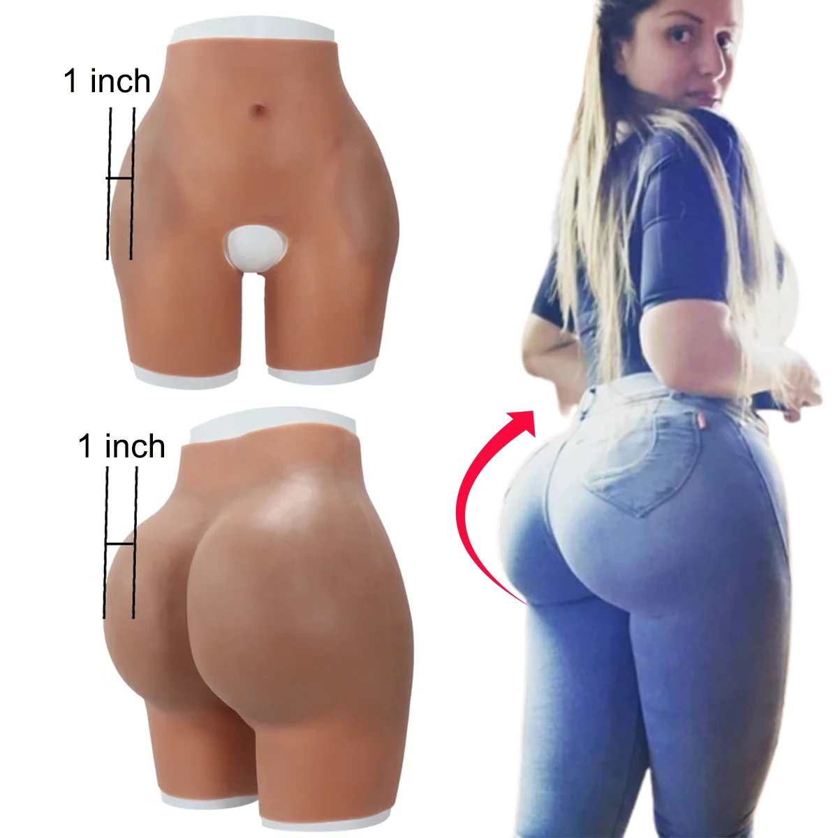 Realistic Silicone Fake Butt Big Hip Enhancer Large Bum Shape 2.5CM Hips Pads Thickness and 2.5CM Buttocks Female Open Crotch Pa