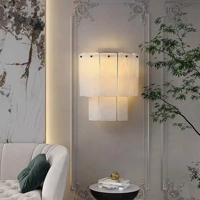 Natural Marble Living Decorative Wall Lamp Simple Modern Balcony Dining Room Bedroom Bedside Double Layer Wall Lamp Soft Light