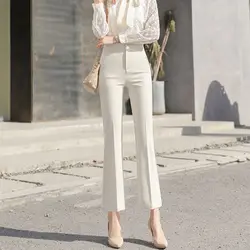 Women's Spring Autumn Solid Color Button Zipper Pockets for Fashionable Casual Formal Flare Trouser Suits All-match Pants