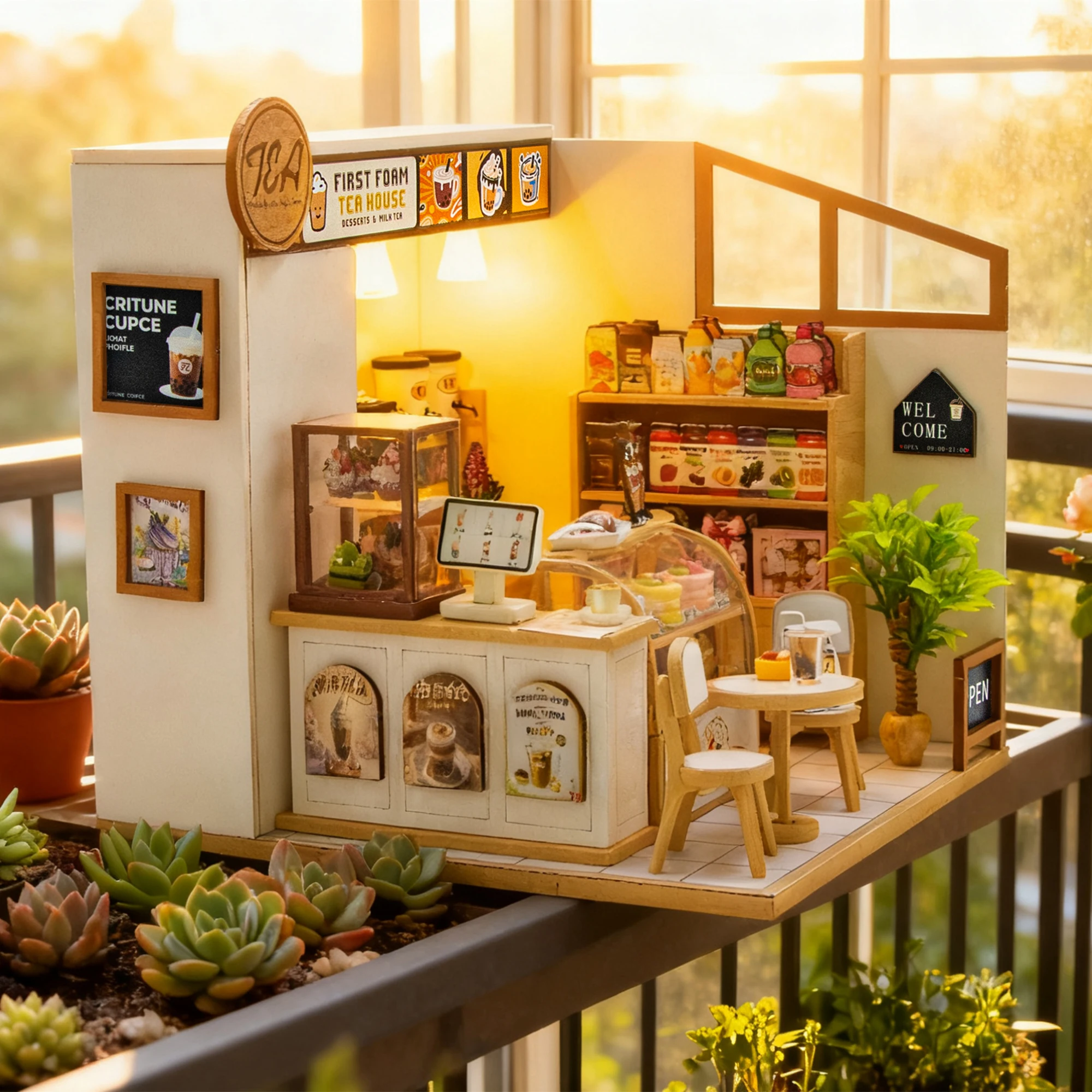 لتقوم بها بنفسك خشبية أول رغوة بيت الشاي كازا التماثيل المنمنمات تجميعها فيلا للأصدقاء هدايا عيد ميلاد ديكور المنزل الحرف #4