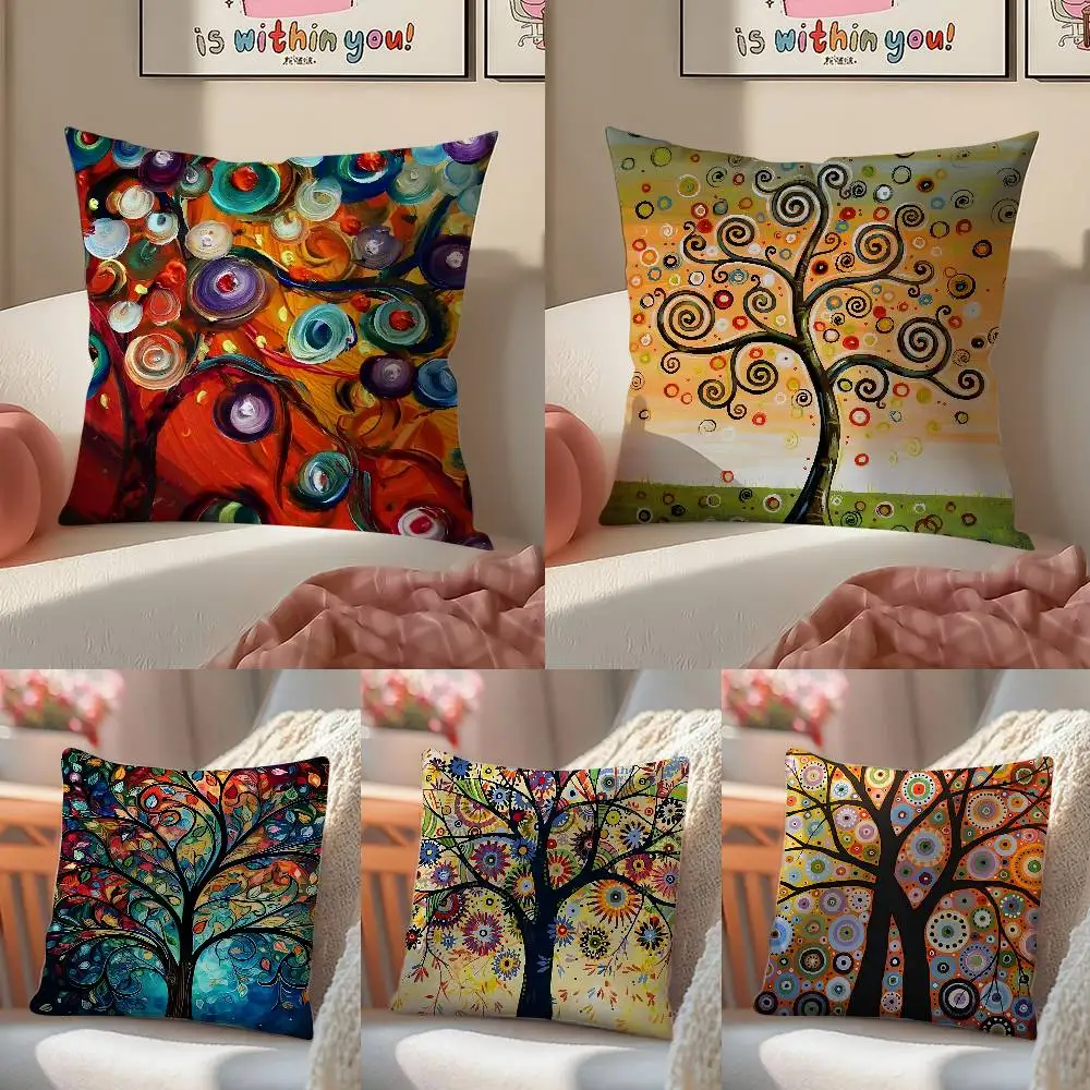 Colored Tree Pillow Case Anti-dustmite Pillowcase Invisible zipper silky Sofa cushion cover