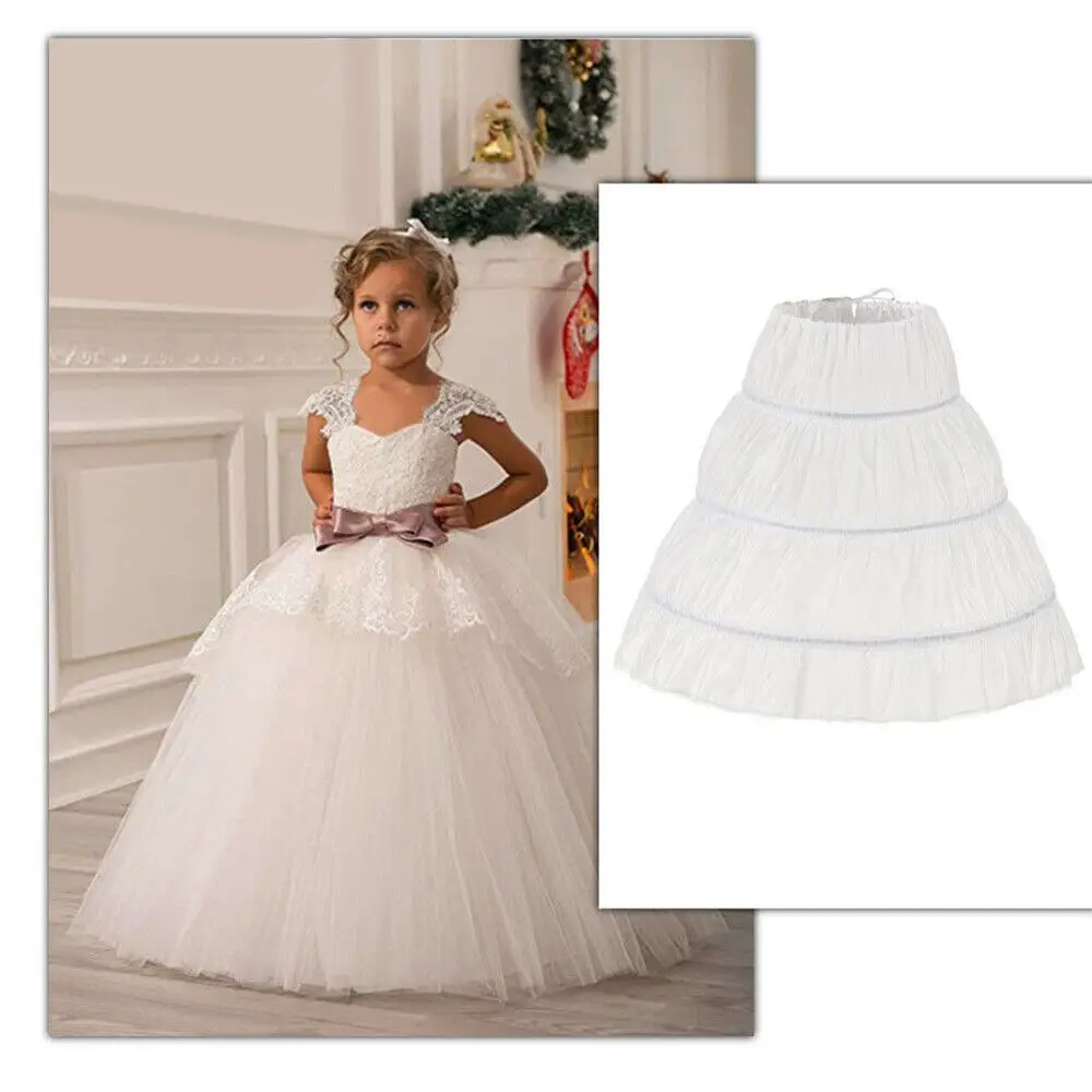 White Children Petticoat A-Line 3 Hoops One Layer Lace Trim Flower Crinoline Skirt Petticoat