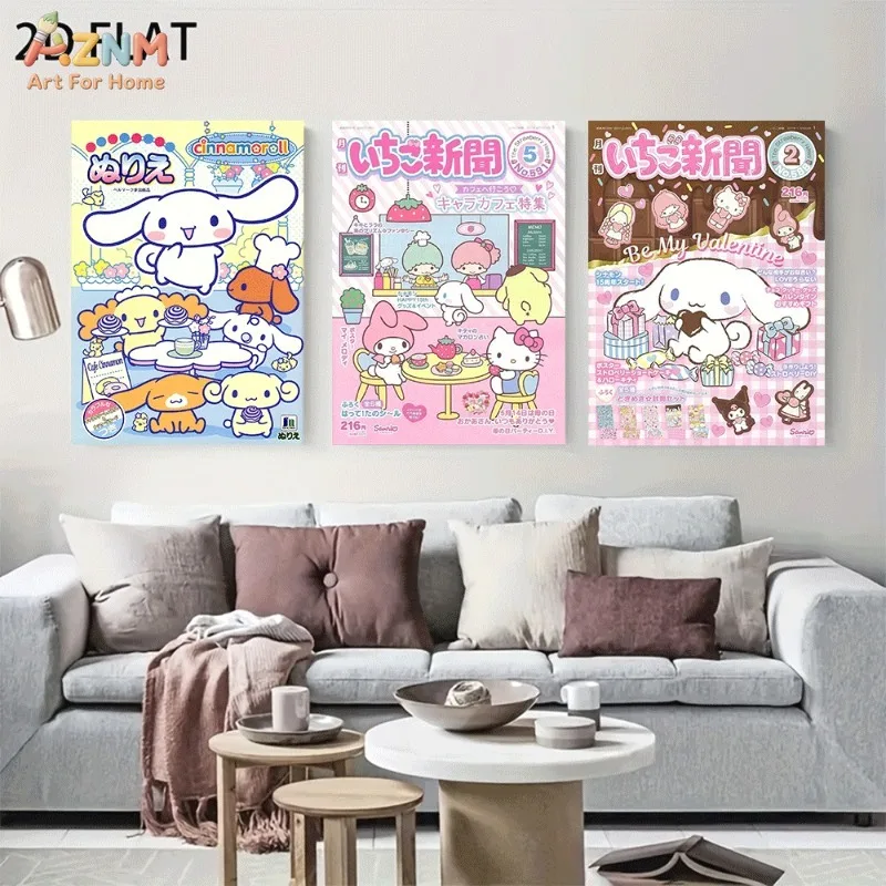 Unframed Sanrio Canvas Wall Art Cinnamoroll Hello Kitty My Melody Cute Cartoon Poster Girls Bedroom Decor Gift For Anime Fan