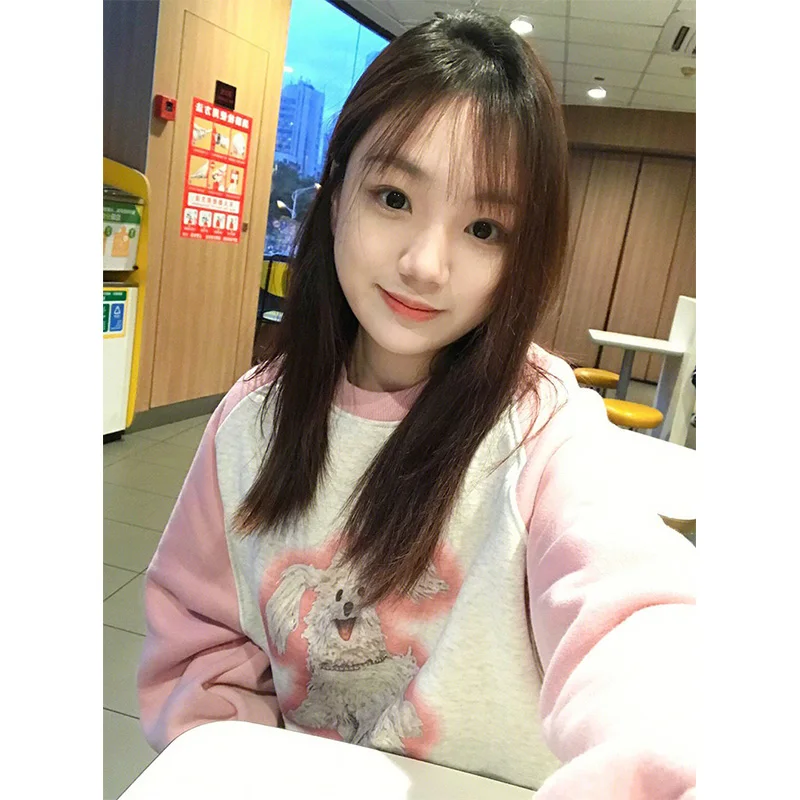 Felpa americana retrò rotonda Ne Dog oulder da donna autunno inverno oversize trendy taglia piccola Fce Thiened Top