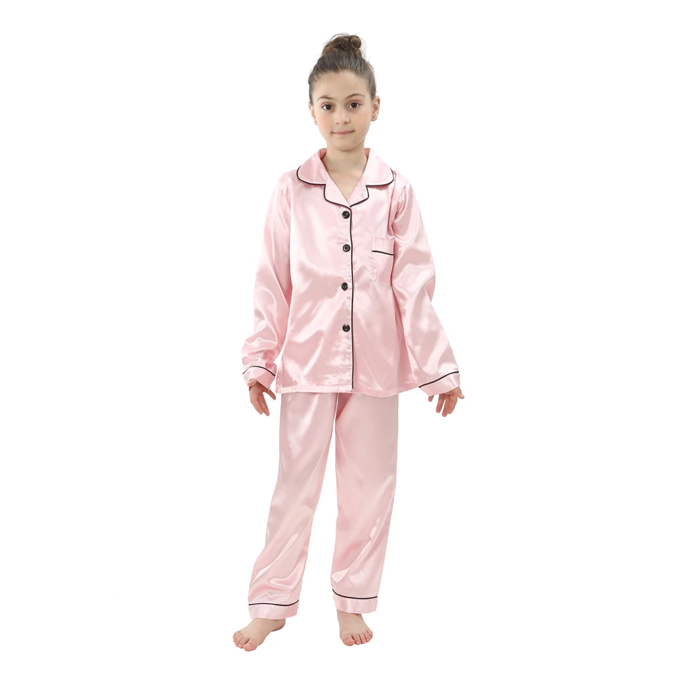 Girls Christmas Pajamas Children's Satin Silk Pajama Sets Girl Pink Satin Homewear Nightwear Loungewear Kids Clothes For 3-14Yrs