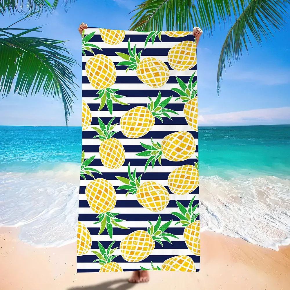 

Tropical Pineapple Striped Beach Towel Quick Dry Polyester Bath Towel Summer Swim Pool Travel Vacation Outdoor Blanket