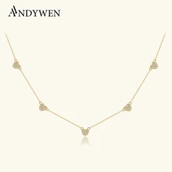 ANDYWEN Women 925 Sterling Silver Zircon CZ Heart Chain Pendant Necklace 2024 Fine Luxury Birthday Anniversary Wedding Jewelry