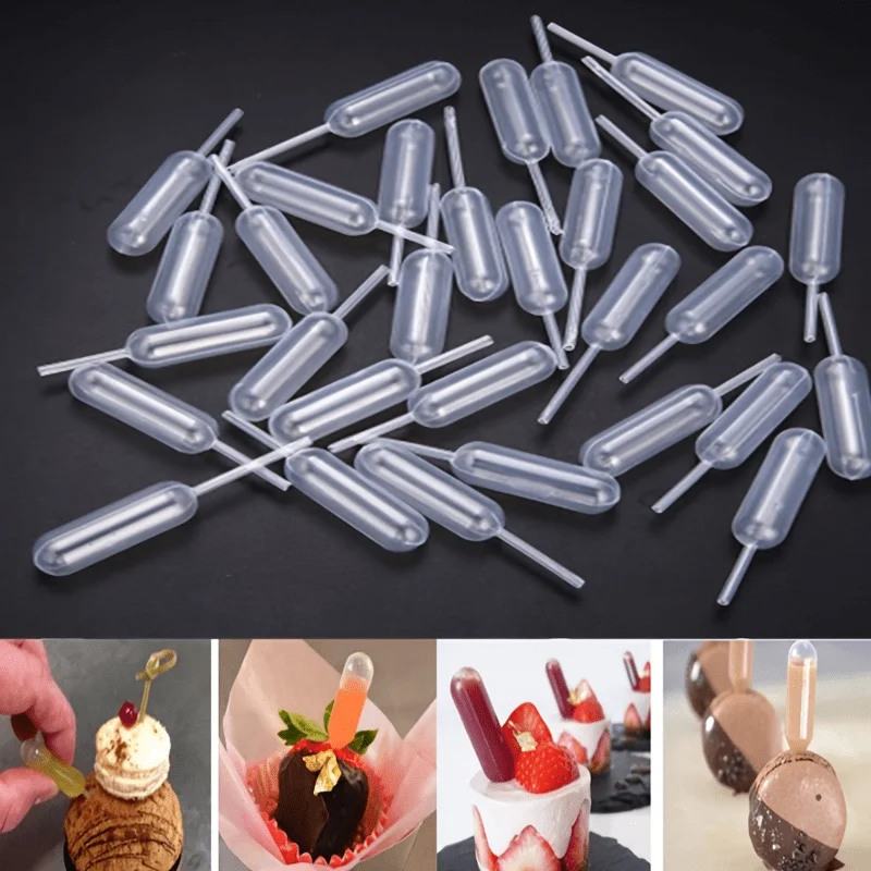 50/100/200PCS Heart Shape Liquid Squeeze Droppers Juice Straw Dropper Jam Cupcake Sauce Transfer Pipettes Cake Dessert Tools