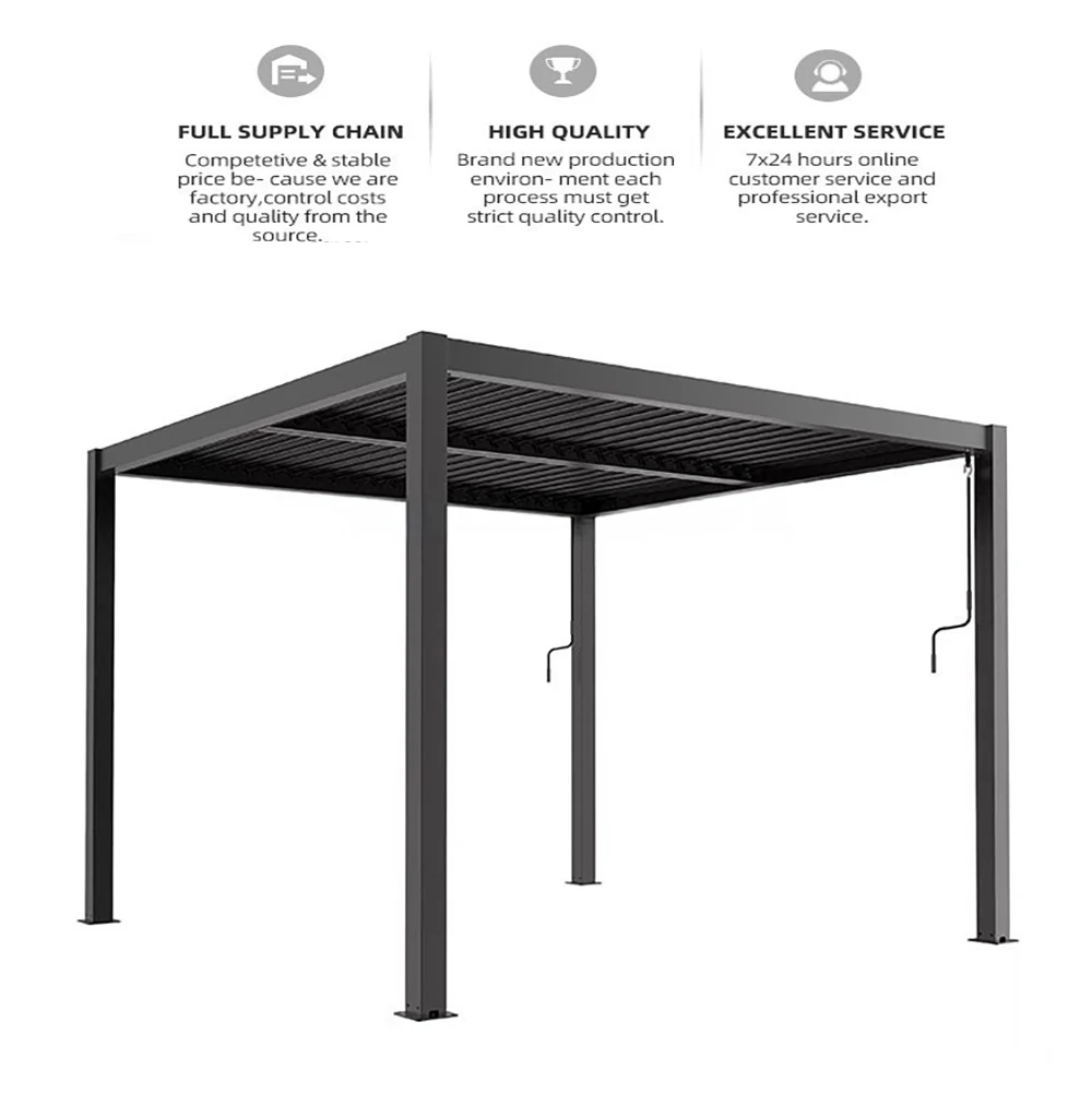 Luxury Bioclimatic 6063 T5 Aluminum Motorized Louvered Pergola Dimmable LED Lighting Waterproof Electric Gazebo Patio Garden Cus