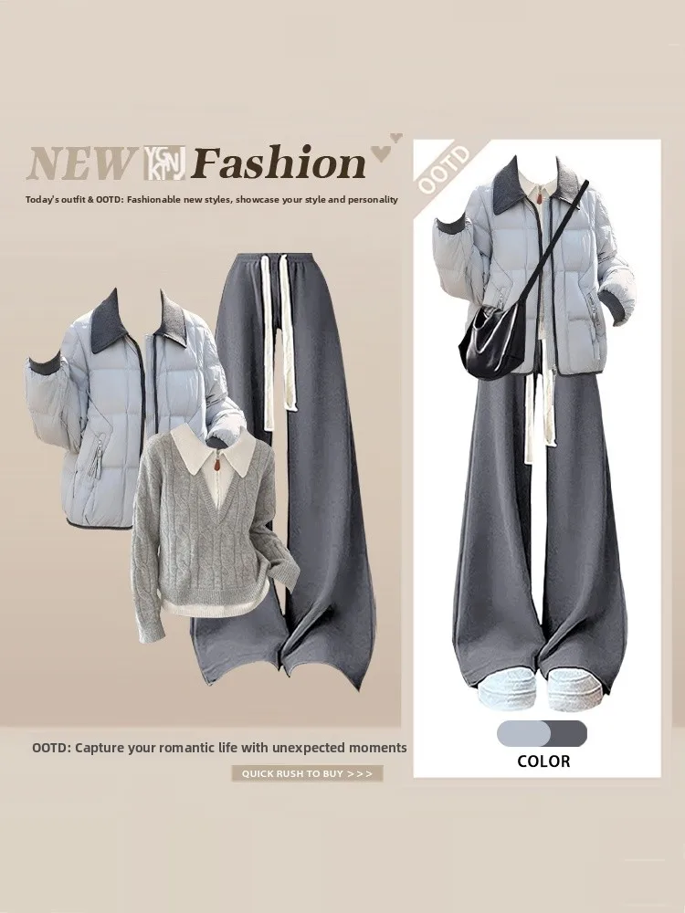 

Warm Lazy Sle Winter Tee-Piece Set Women's Faionable Sweater Cotton Jaet Casual Pants Comfortable Long Sve High Waist