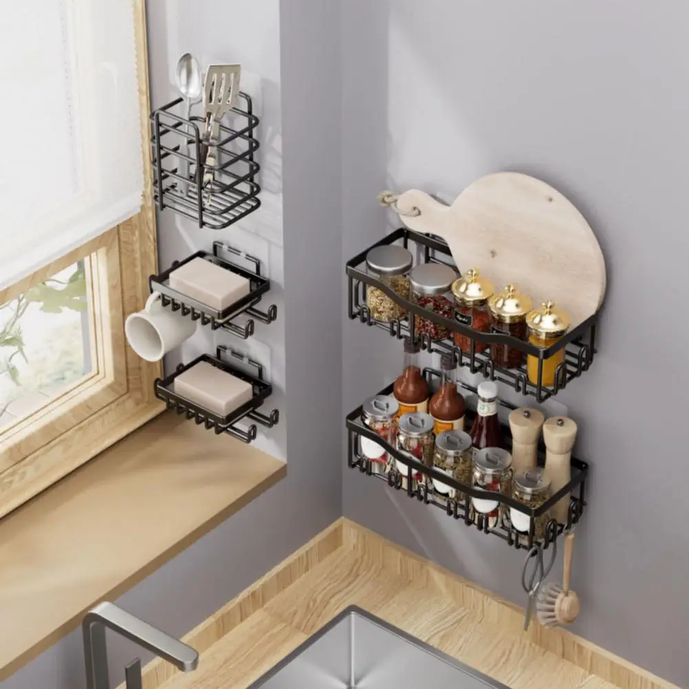 Traceless Bathroom Organizer Self-adhesive Shower Caddy Soap Holders with Strong Load-bearing Storage Racks Easy Installation