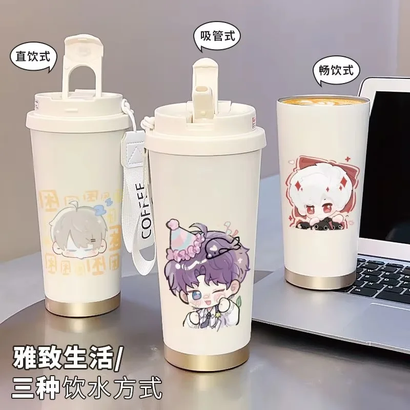 Amor e espaço profundo sylus rafaye zayne presentes copo isolado palha de aço inoxidável grande capacidade dos desenhos animados café frio bebida dupla