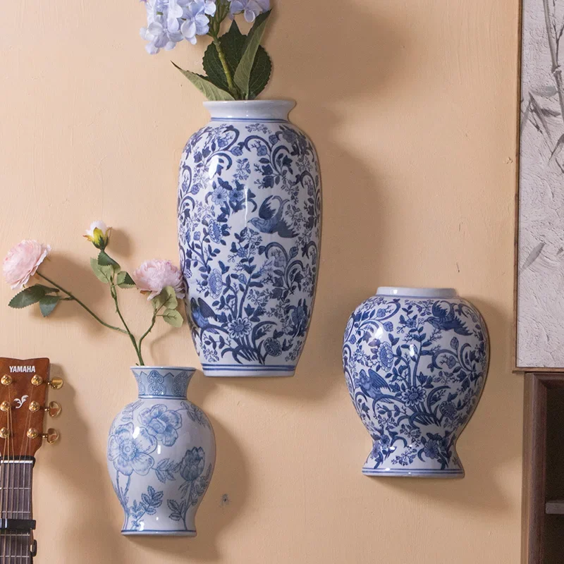 Ceramic Vase Blue and White Porcelain Pendant Wall-mounted Vase Flower Arrangement Accessories Home Decoration Accessories