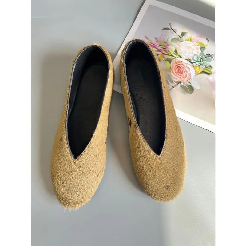Dave&di Genuine Leather Loafers Minimalist Leopard Print Horsehair Ballet Shoes Comfortable And Fashionable Flats Shoes Woman