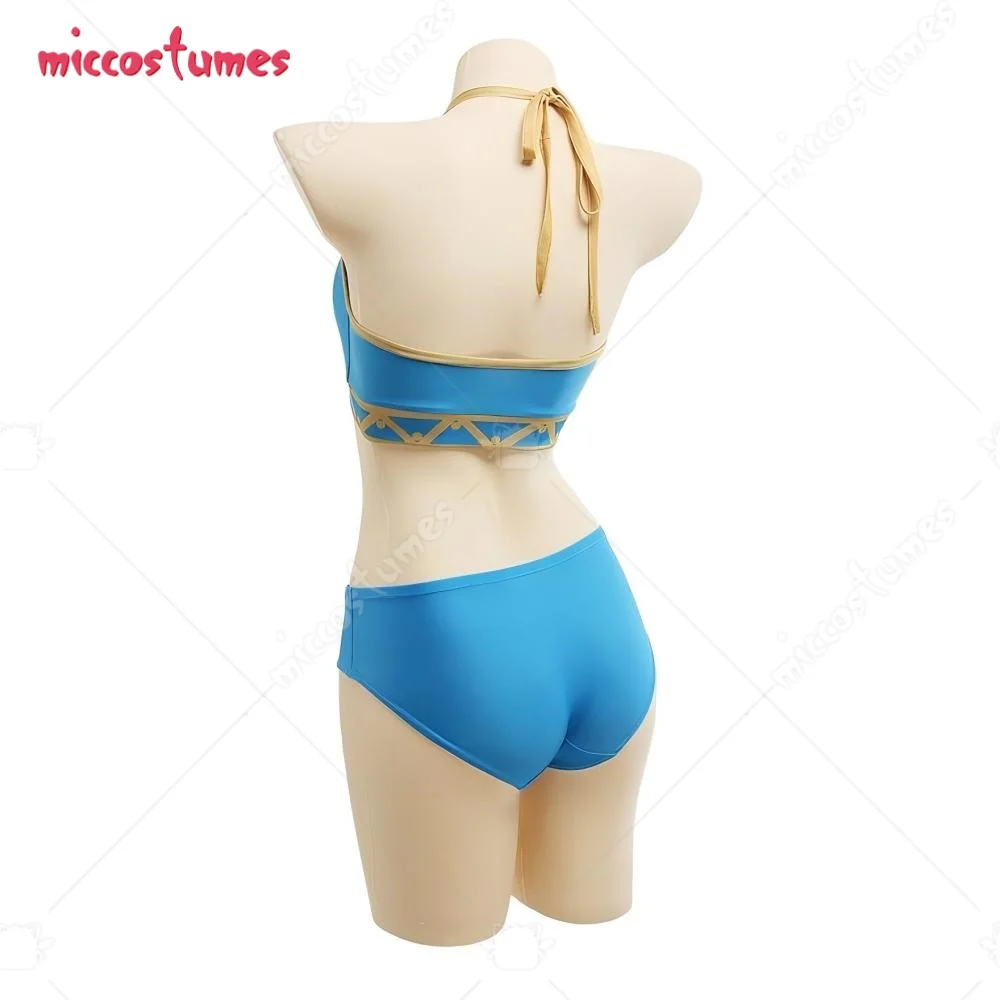 【Ready for Ship】HAIKYUU Women's Game Swimsuits Blue Bikini Set Halter Lace up Top and Bottoms Two-Piece Swimwear with Veil Dress view 5