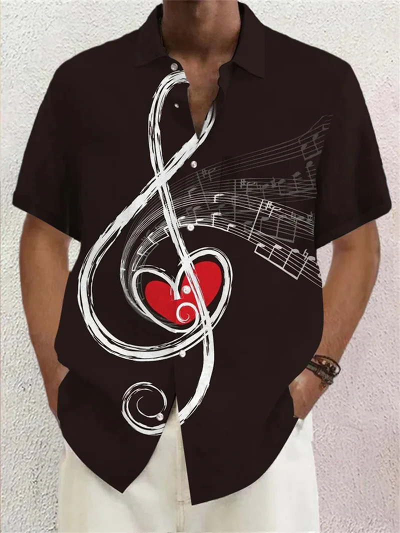 Camisa de música masculina havaiana 3d impressa música nota camisa masculina oversized rock camisa roupas masculinas
