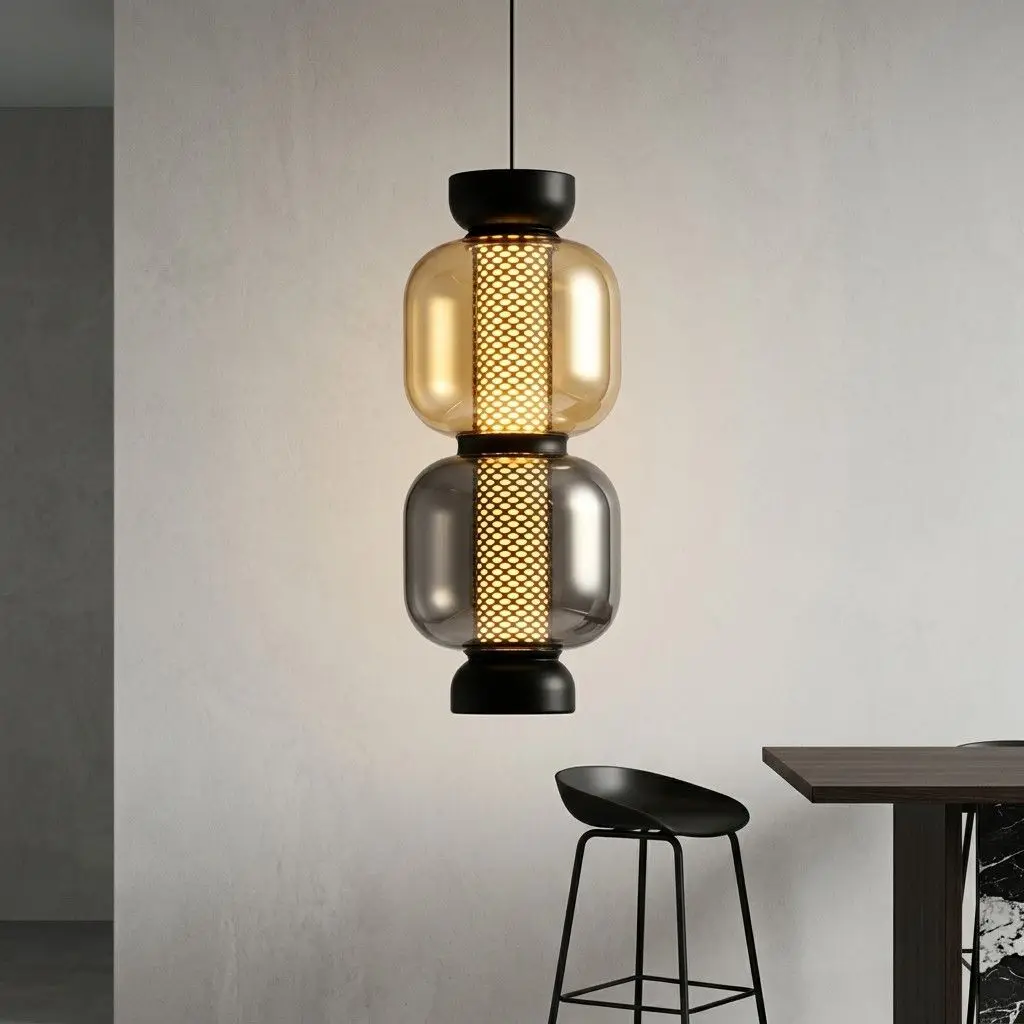Industrial Style Ceiling Pendant Lamp Glass Home Decor Items Openwork Iron Mesh Design Ceiling Light Suspension Lamps Chandelier