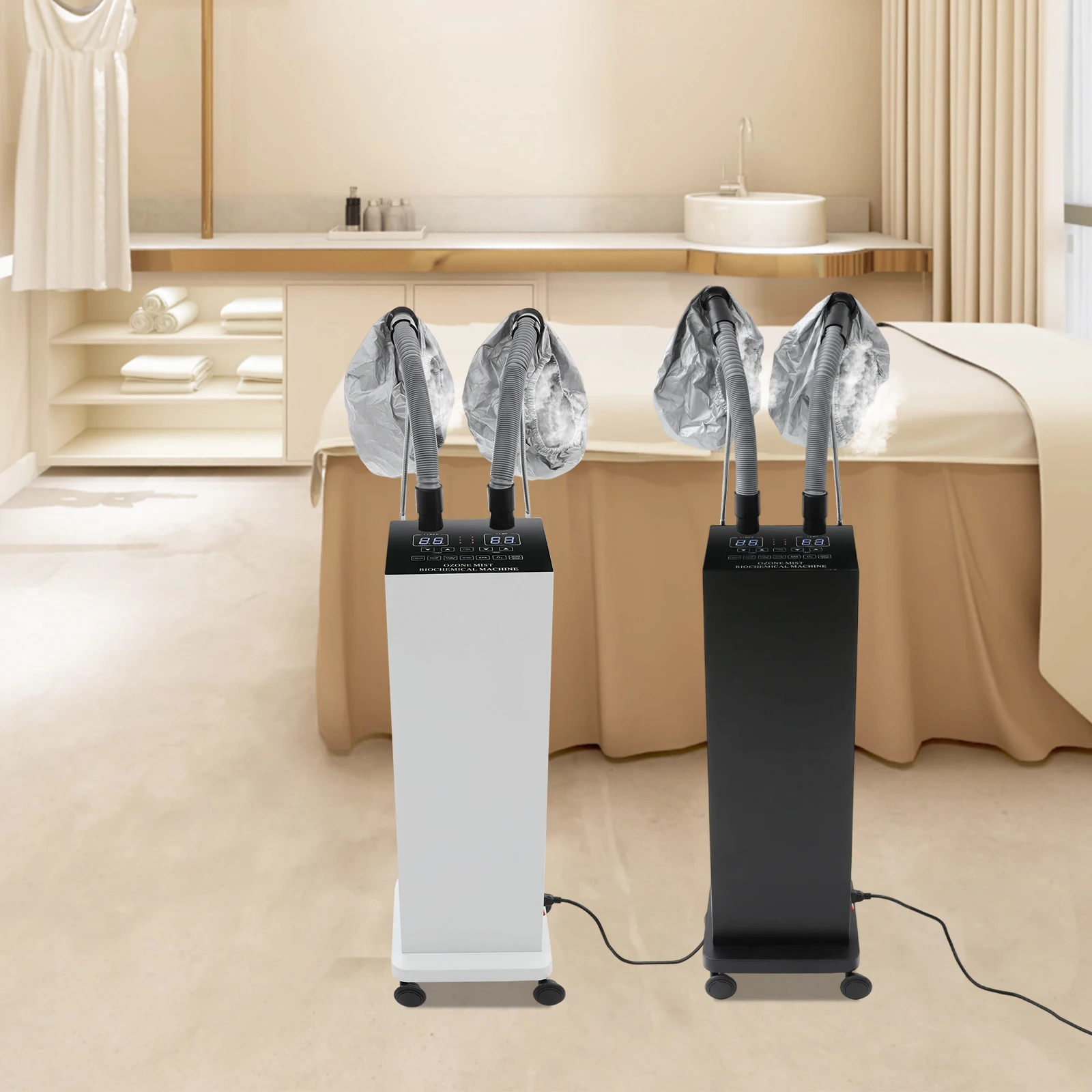 Máquina de vaporização de cabelo de tubo duplo 650W, barbeiro, dispositivo de cuidados capilares, micro névoa profissional, processador de cor de cabelo, 110V branco/preto