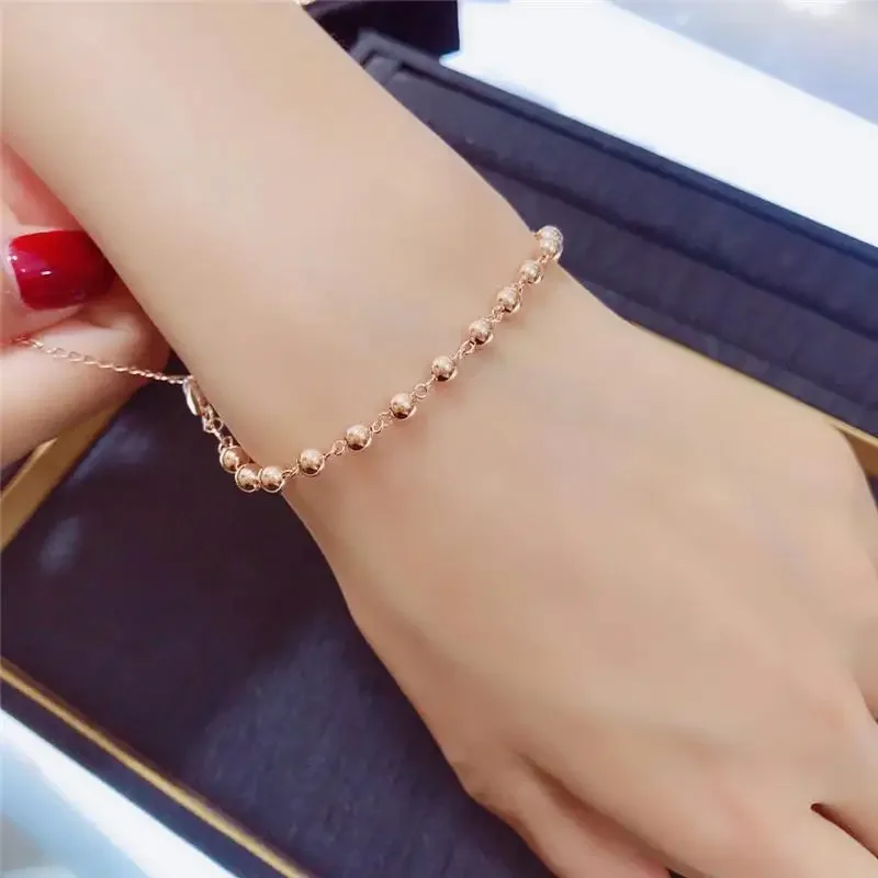 Plated 14K Rose Gold Simple Chain Beads Bracelets for Women Fashion New Charm Party Jewelry Gifts