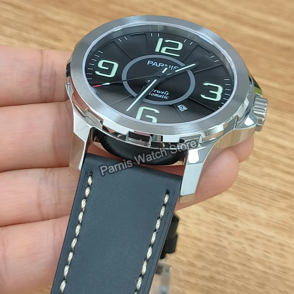 Мужские водонепроницаемые часы Parnis, 44 мм, с сапфировым кристаллом Miyota, автоматический механизм, 10 АТМ, черный циферблат, светящийся маркер