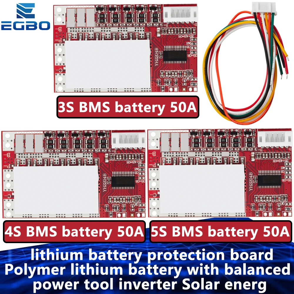 3S/ 4S /5S BMS 50A lithium battery protection board Polymer lithium battery with balanced power tool inverter Solar energy