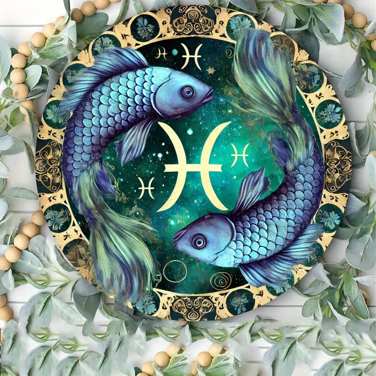 2D Metal Sign, Zodiac Pisces Metal Wall Art 7.8 Inch Gold Constellation Sign for Living Room Bedroom Cafe Garage Indoor Outdoor