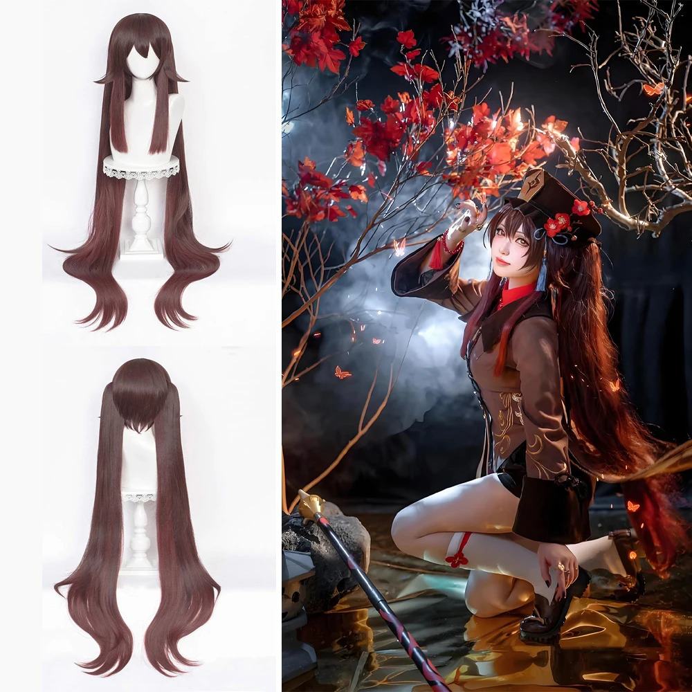 

High-Quality Game Hutao Cosplay Synthetic Hair 46-Inch Long Straight Hair Halloween Daily Party Anime Wig High-Temperature Silk