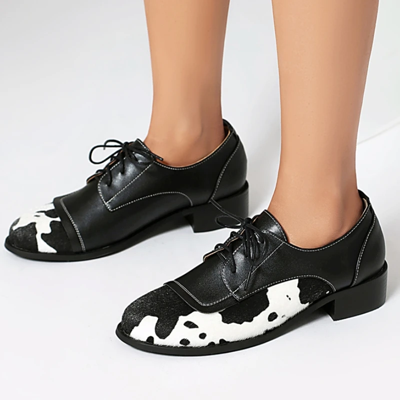 

Женские туфли-оксфорды на низком каблуке, большие размеры до 48, весенние, на шнуровке, элегантные повседневные черные и розовые лоферы для девушек, удобные