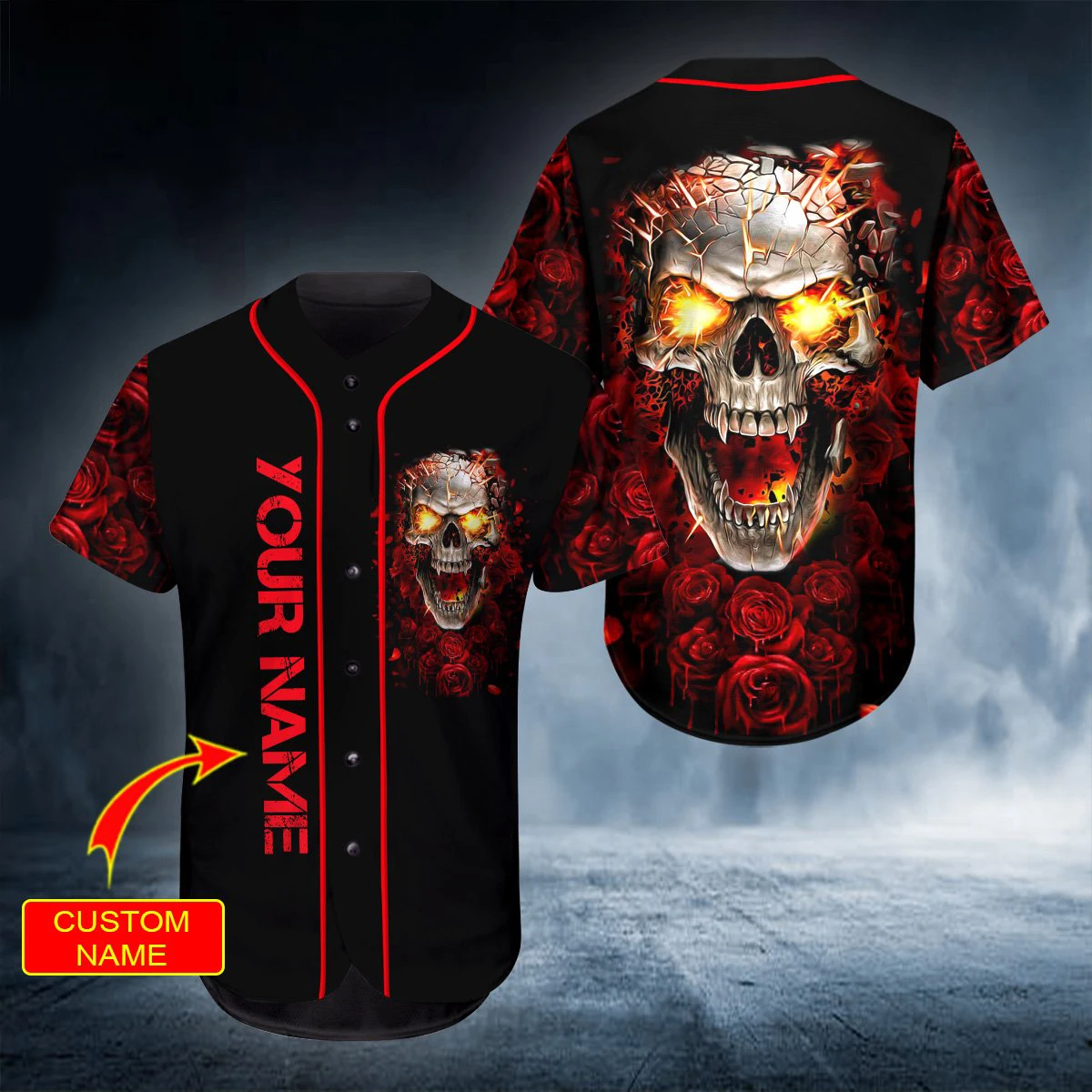 Custom Name Fire Rock Skull3D Printed Men's Baseball Jersey Unisex Fashion Street Casual Sports Short Sleeve Baseball Shirt top