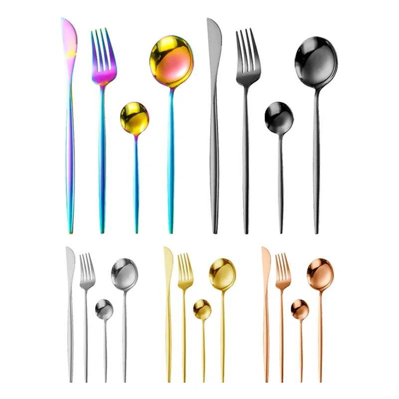 24pcs Gold Stainless Steel Cutlery Set Forks Knives Tea Spoons Dinnerware Tableware Wedding Dishwasher Safe Kitchen Supplies