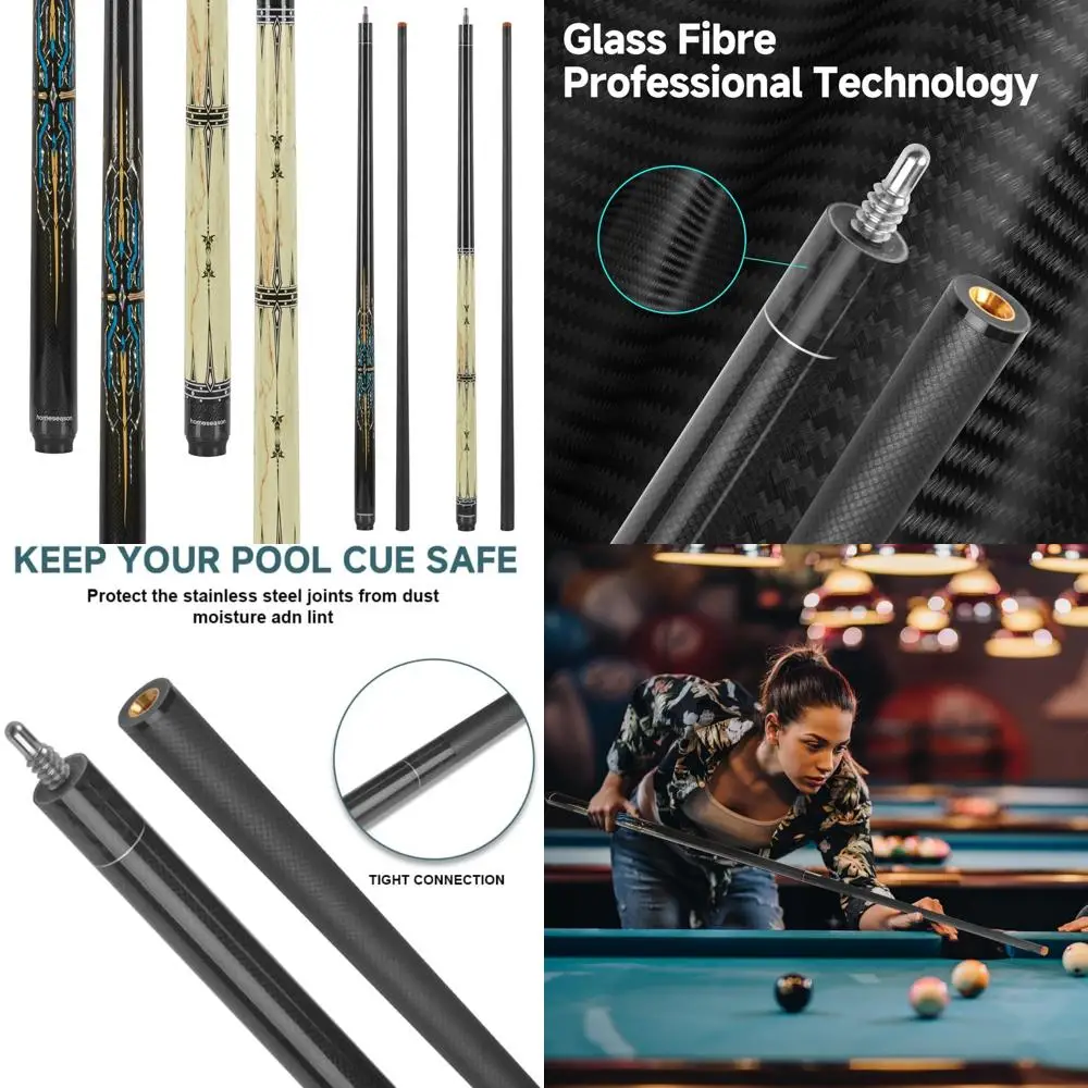 

Professional Fiberglass Billiard Cue Sticks 58-inch Low Deflection Pool Cues for Home Season Play