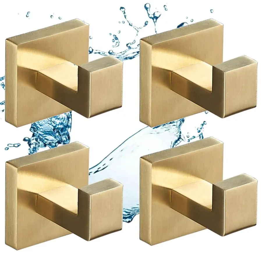 

Крючки для полотенец из матового золота для ванной комнаты, настенный крючок из 4 предметов, крючок для халата, держатель для полотенец, прочный крючок для ванной, современный квадратный, SUS304 S