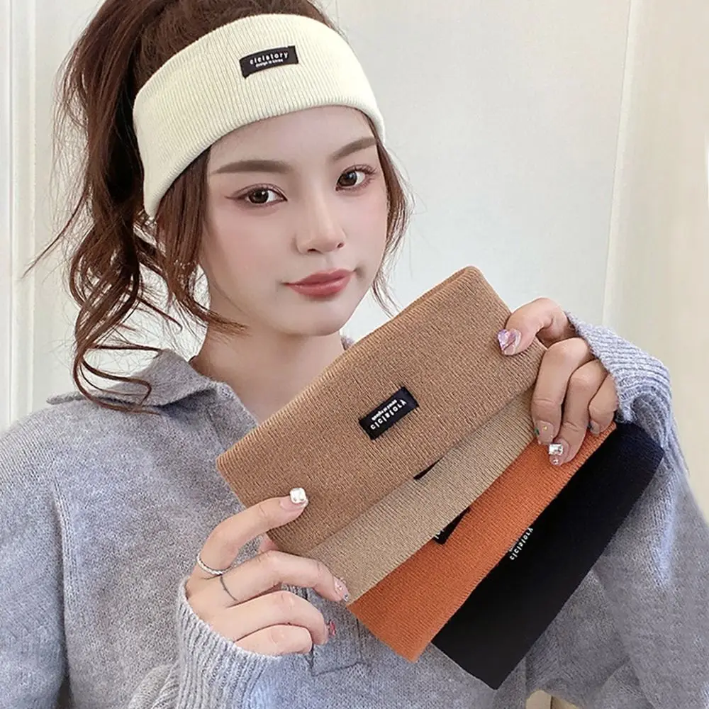 Fashion Candy Color Knitted Hair Band Sweat-absorbing Wide Yoga Exercise Headband Casual Elastic Makeup Hair Bands Women