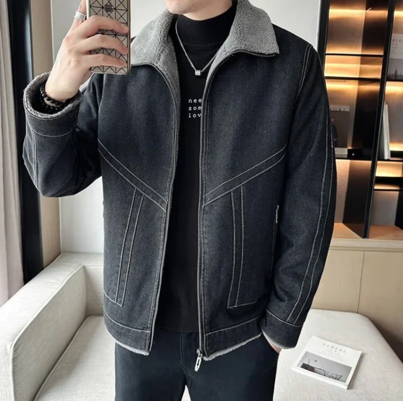 

Denim Lapel Parkas Coat Mens Casual Oversize Plus Velvet Thick 2023 Brand Keep Warm Winter Men's Fashion Oversized Jacket Parkas
