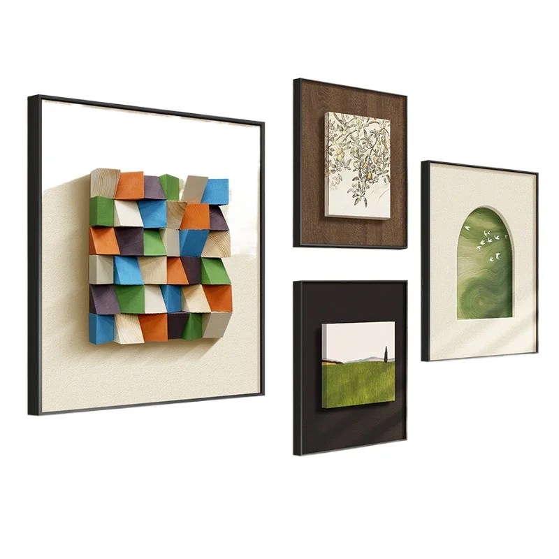 

three-dimensional hanging paintings, living room sofa background wall decoration, French retro wind green high-end murals