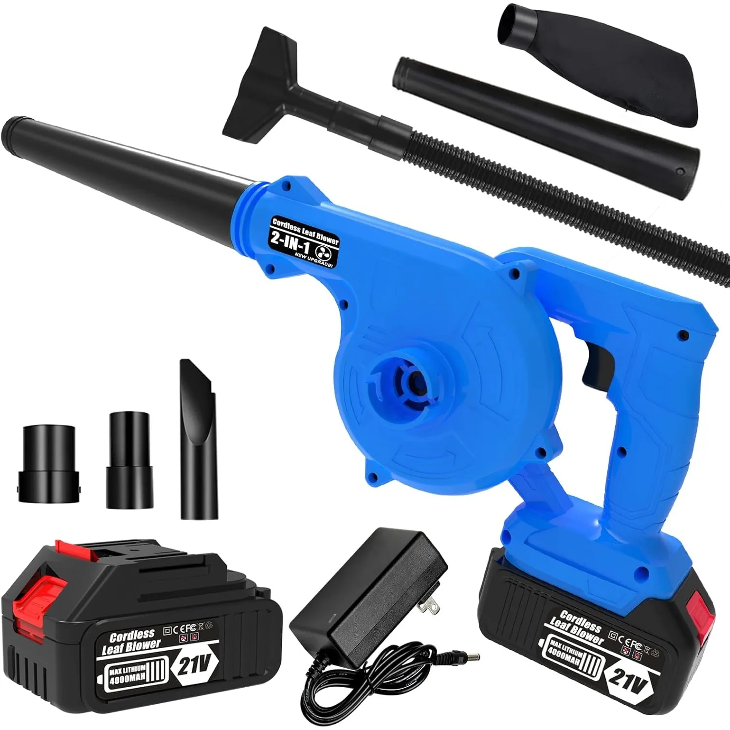 Leaf Blower Cordless with 4.0Ah Battery Powered and Charger, 2-in-1 Lightweight Handle Electric Blower & Vacuum Cleaner