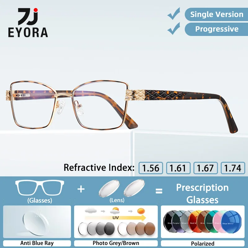 

EYORA Versatile Metal Wide Temple Reading Glasses Myopia Eyewear Hyperopia Anti Blue Light Progressive Photochromic Eyewear Lens