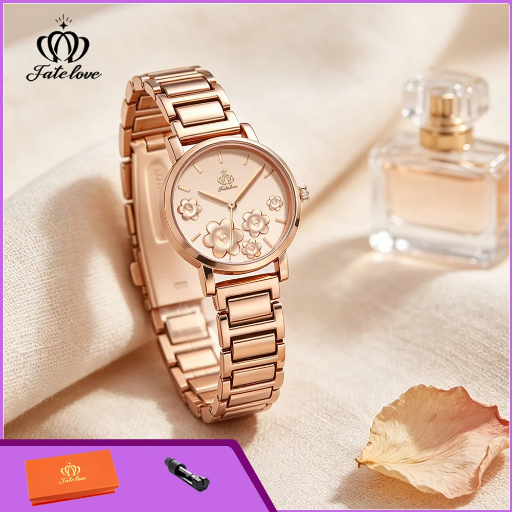 Fatelove 929 New Rose Gold Women's Watches Origianl Luxury Flower Dial Waterproof Quartz Wristwatch for Lady High Quality